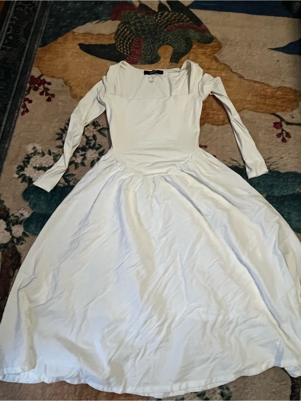Classic White Long-Sleeve Midi Dress